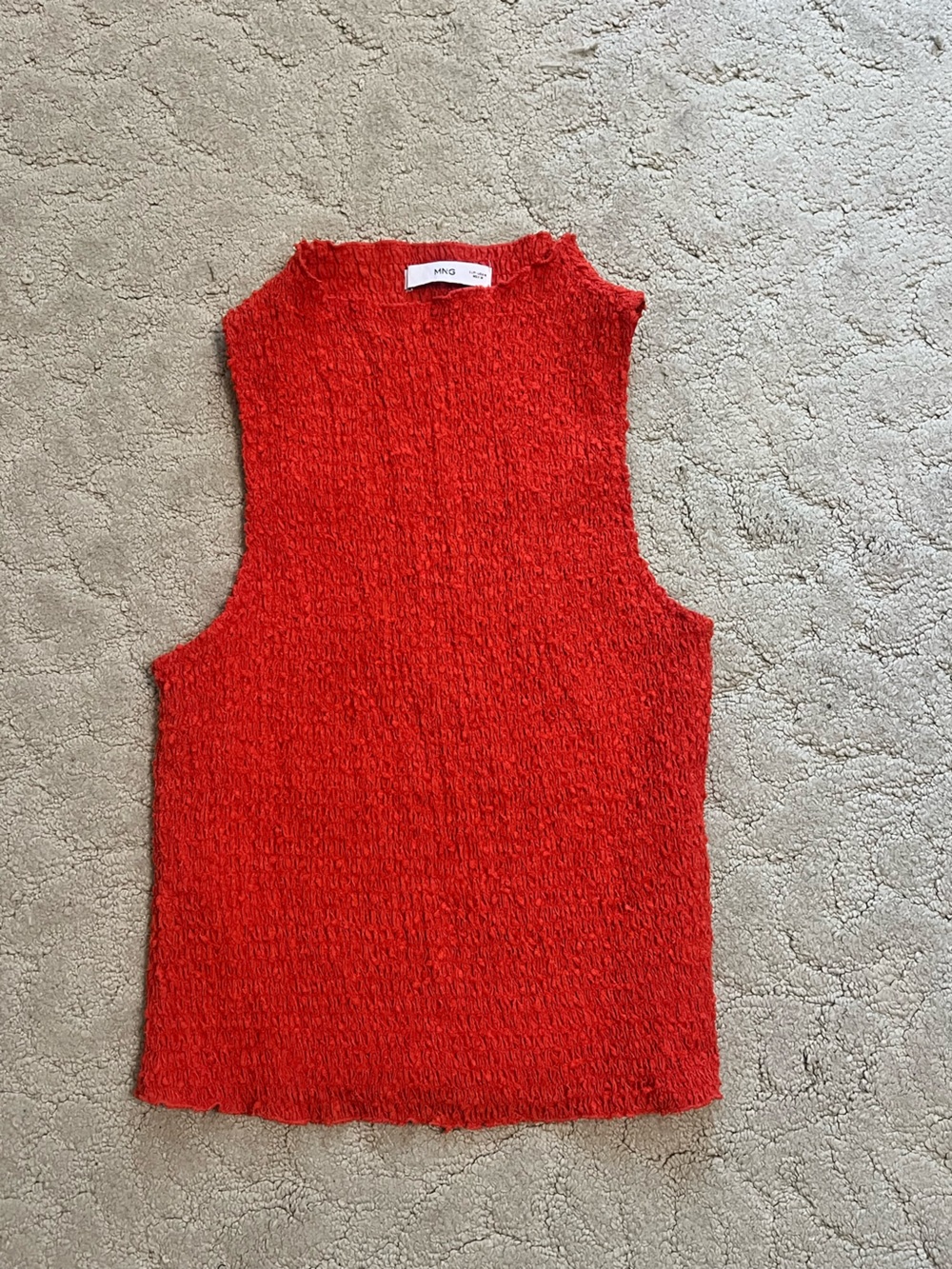 Mango Deep Orange textured tank top with lettuce trim
